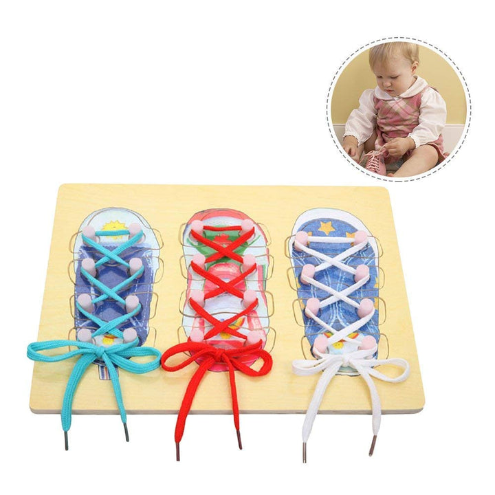 FunBlast Wooden Shoe Lace Tying Board | Learn to Tie Shoelaces Educational Toy for Kids