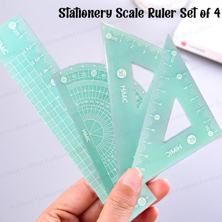 FunBlast 4-in-1 Geometry Ruler Set | Protractor, Set Squares & Rulers for School and Math
