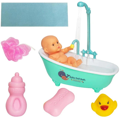 Baby Doll Bath Time Pretend Play Set (Real Bathtub with Detachable Shower Spray and Accessories)