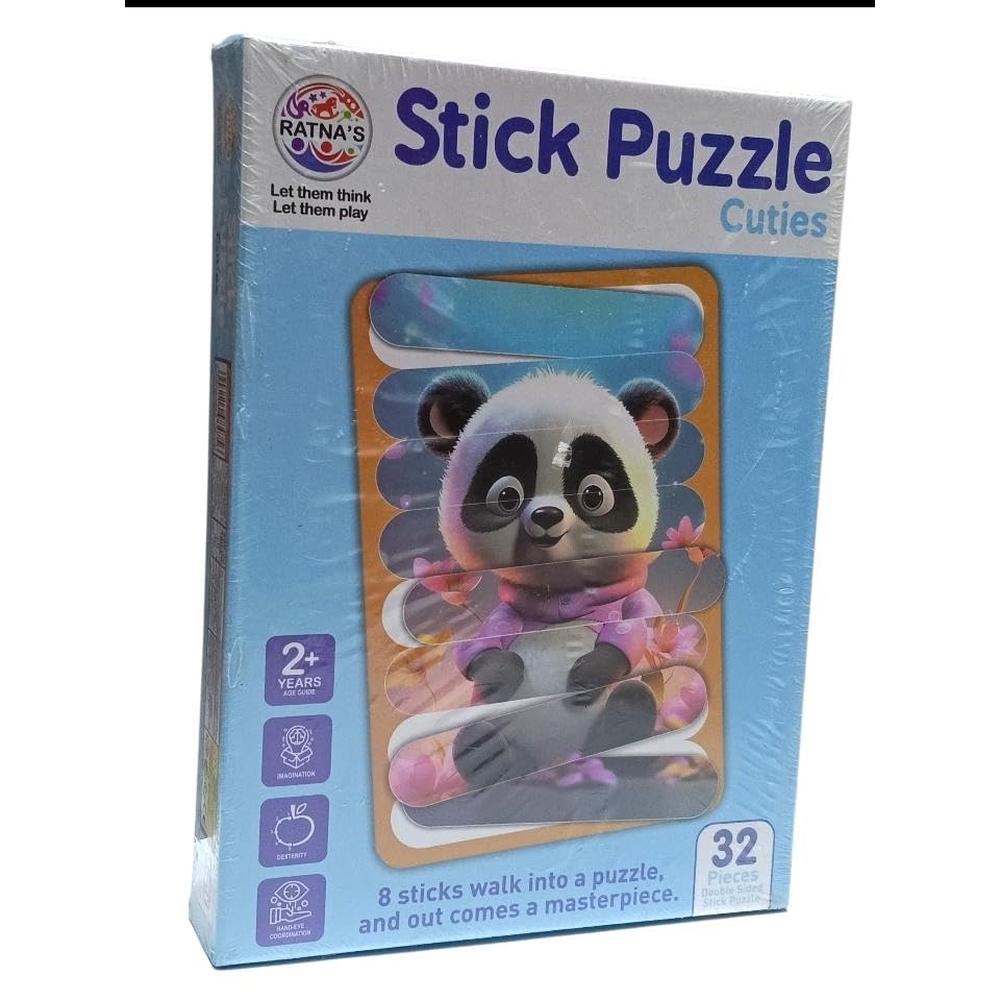 Ratna's Stick Puzzle Cuties – 32-Piece I Double-Sided Wooden Puzzle Set