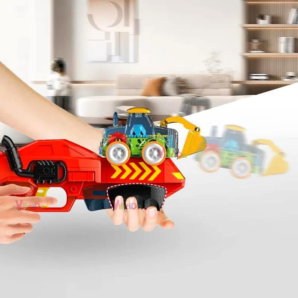 Vehicle Toy Gun Flashing Friction Power Cars with Plastic Catapult Gun