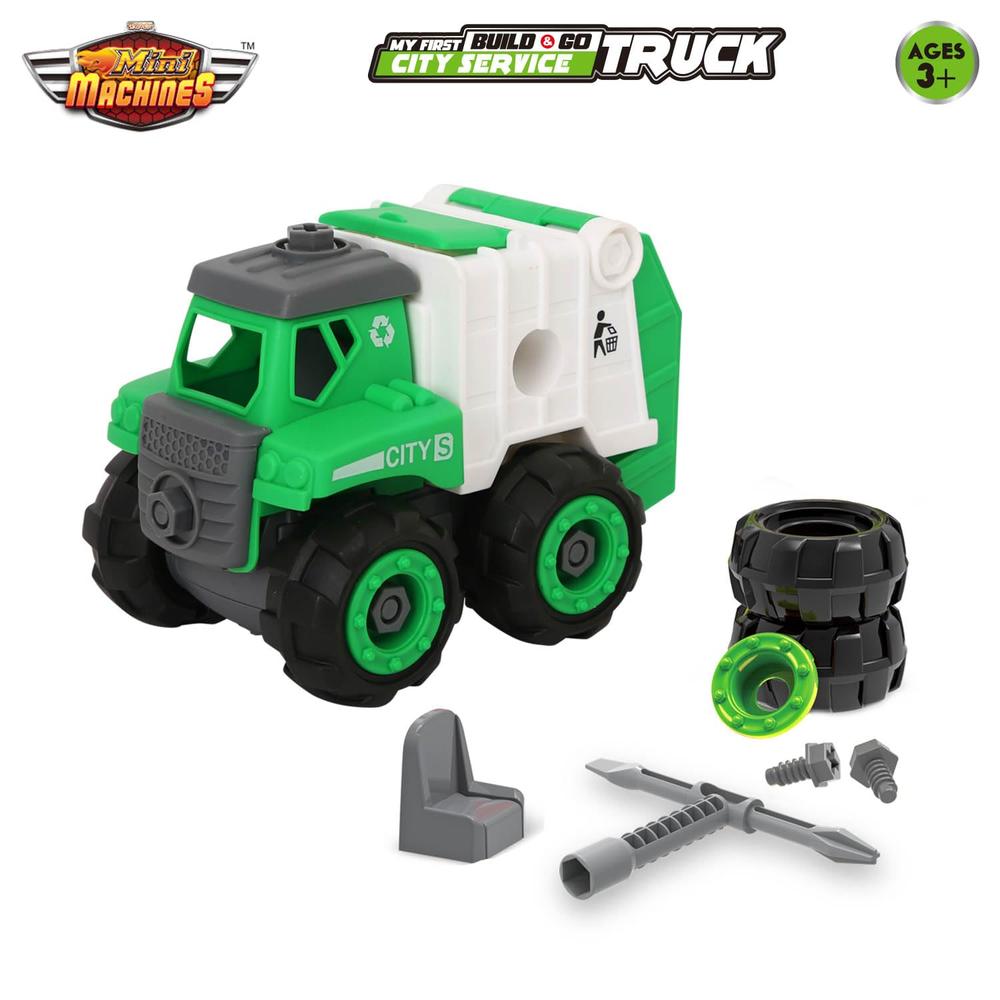 Scoodle Mini Machines My First Build & Go City Service Truck Toy - Pull Back Vehicle for Kids