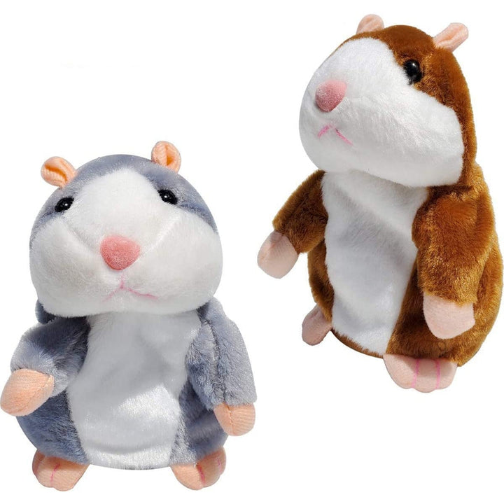 Set of 2 Talking Hamster Repeats What You Say (Educational Talking Toy) - Brown and Grey