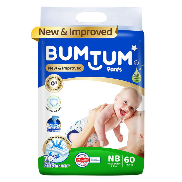 Bumtum (Size-NB) New and Improved Diaper | 60 Pants |  | 2-5 Kgs