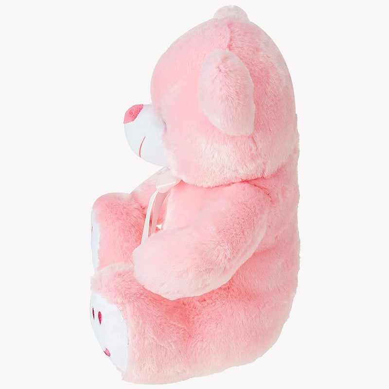 Plush Cute Sitting Teddy Bear Soft Toys with Neck Bow and Foot Print - Pink 35 cm