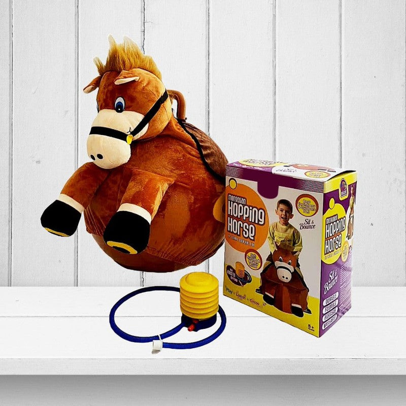 Bouncing Hopping Horse Ball Toy with Foot Pump, Soft Exterior for Indoor Play | Brown