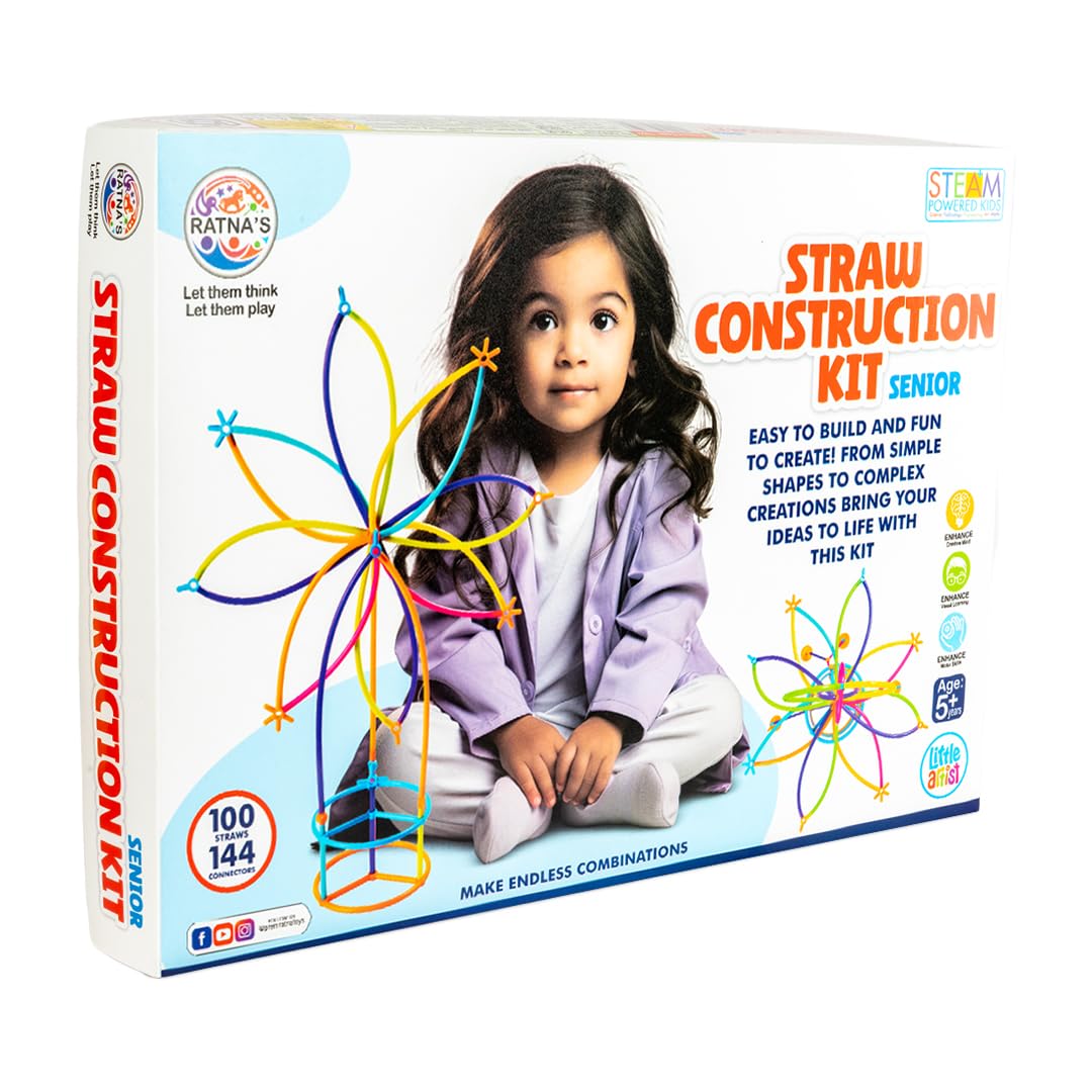 Ratna's Straw Construction Kit Senior | 100 Straws and 144 Connectors to Connect