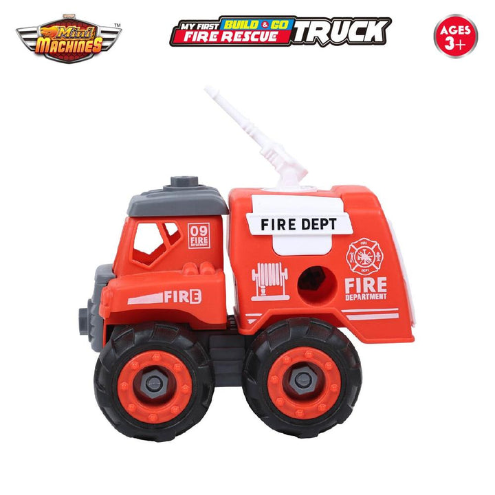 Scoodle Mini Machines My First Build & Go - Fire Rescue Truck Toy | Pull Back Vehicle for Kids