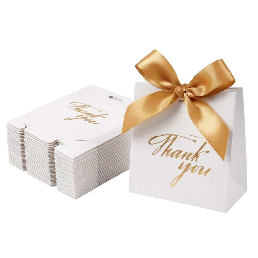 FunBlast Thank You Gift Bags | White Decorative Paper Gift Bags with Ribbon for Parties & Gifting | Pack of 10