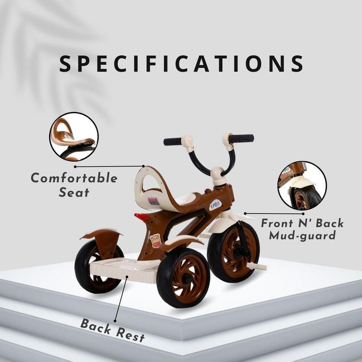 Kids Max 33 Tricycle with Light & Sound Feature | Chocolate Brown | COD Not Available