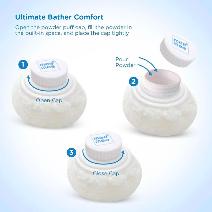 Mee Mee Soft Feel Baby Powder Puff - 80g | Box Holder Container for New Born and Kids