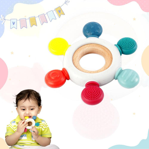 Little Ginnie Wooden Baby Teether Ring | Soft Silicone, BPA-Free