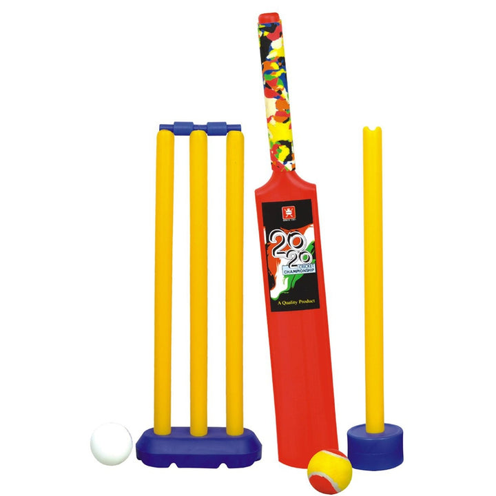 Nippon Cricket Plastic Set with Bag (1 Bat, 1 Ball, 4 Wickets, 1 Big base, 1 Small base & 2 Bails) - Senior | 8-10 Years