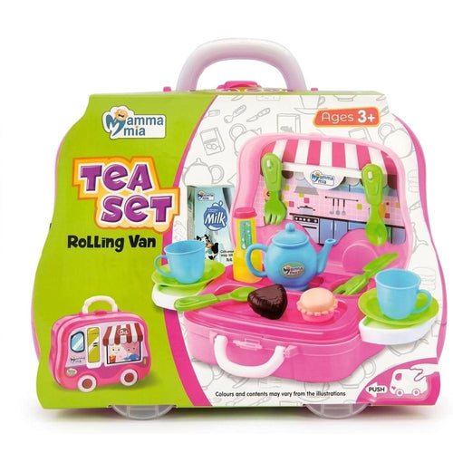 Mamma Mia Tea Set Rolling Van | Pretend Play Tea Party Set with Teapot, Cups & Accessories