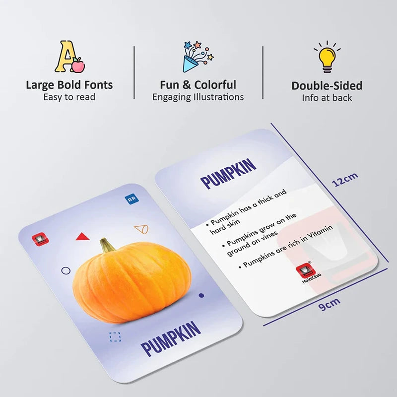 Augmented Reality Vegetable Flashcards Kit: 20 Laminated Cards with Real Illustrations