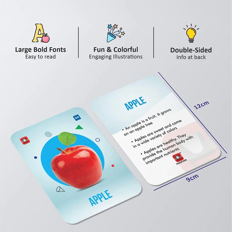 Augmented Reality Fruits Flashcards Kit: 20 Laminated Cards with Real Illustrations
