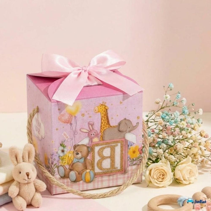 FunBlast Baby Shower Gift Boxes | Paper Folding Gift Boxes with Ribbon & Hanging Thread | Pack of 10