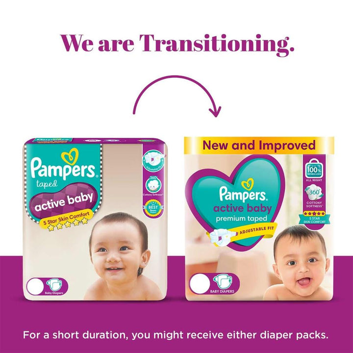 Pampers Active Baby Taped Diapers - S Size | 92 Counts (3-8 kg)