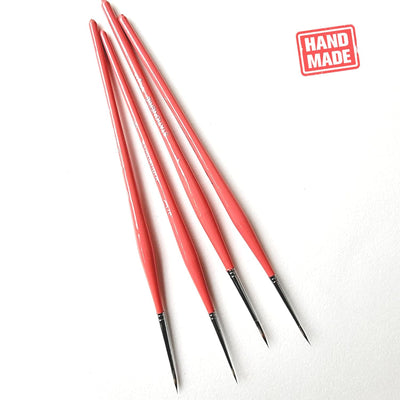 Set of 4 (000,00,0,1) Paint Brushes | Short Bristle Liner | Red