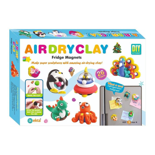 Ekta Air Dry Clay Fridge Magnets DIY Kit - 26 Projects, with 18 Colours, 8 Rubber