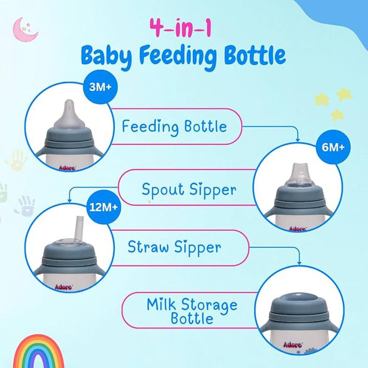 4-in-1 Wide Neck Feeding Bottle & Sipper with Twin Handles - 250ml (1-2 Years)