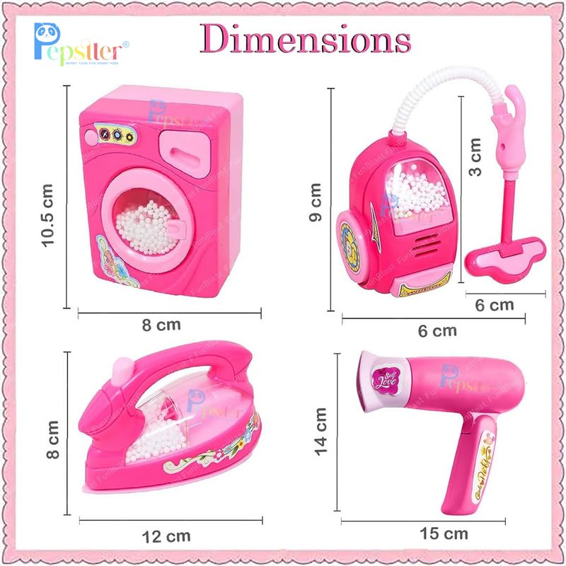 Household Toys Pretend Play Set (Washing machine, Vacuum cleaner, Iron, Hair dryer)