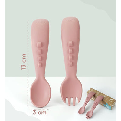 Baby Silicon Soft Spoons and Forks Set | Utensils Spoons Forks Training Feeding for Kids| Rose Pink