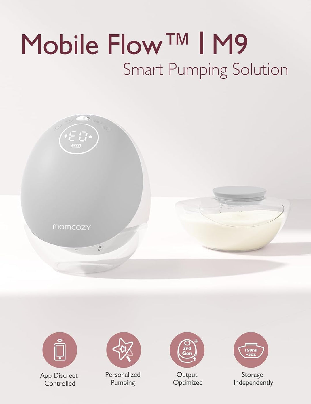 Momcozy M9 Mobile Flow Hands-Free Breast Pump | 3 Modes & 15 Levels, 24mm