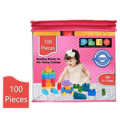 Building & Construction Blocks Educational Toy (Pink Bag - 100 Pieces)