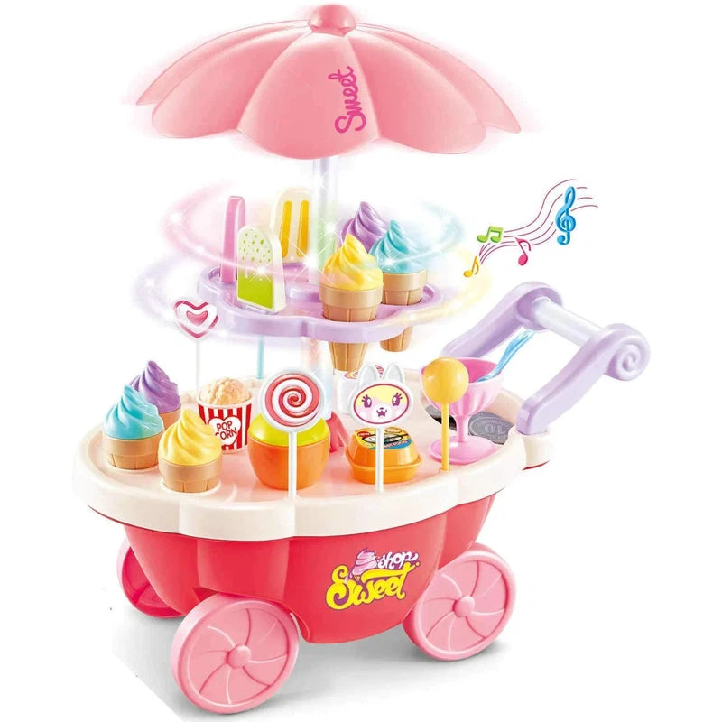 Candy Cart Ice Cream Trolley Pretend Play Set with Light & Music