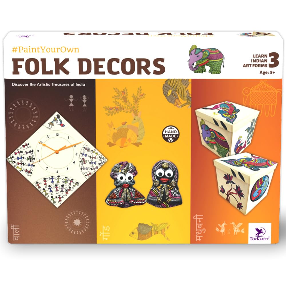 ToyKraft Paint Your Own Folk Decors DIY Art & Craft Kit | Learn 3 Indian Art Forms | Creative Painting & Home Decoration Activity