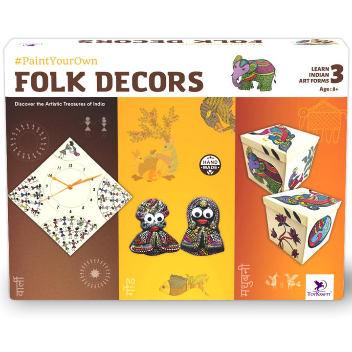 ToyKraft Paint Your Own Folk Decors DIY Art & Craft Kit | Learn 3 Indian Art Forms | Creative Painting & Home Decoration Activity