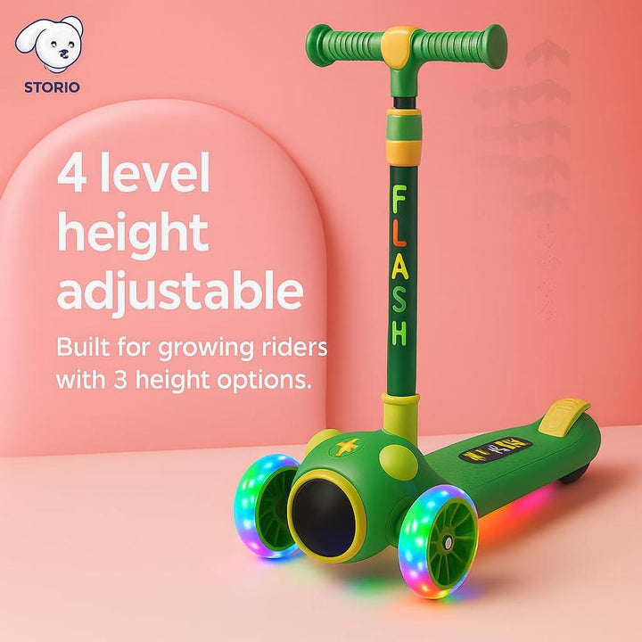 Childcare Flash 3-Wheel Kick Scooter for Kids | Glow & Music | Adjustable Height & Foldable Design