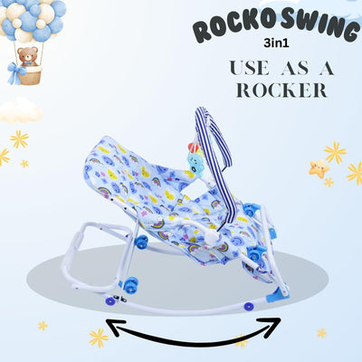 Rocko Swing Rocker 3 In 1 for Toddlers/Kids | Foldable Design | Removable Toy Bar | Cushioned Seat