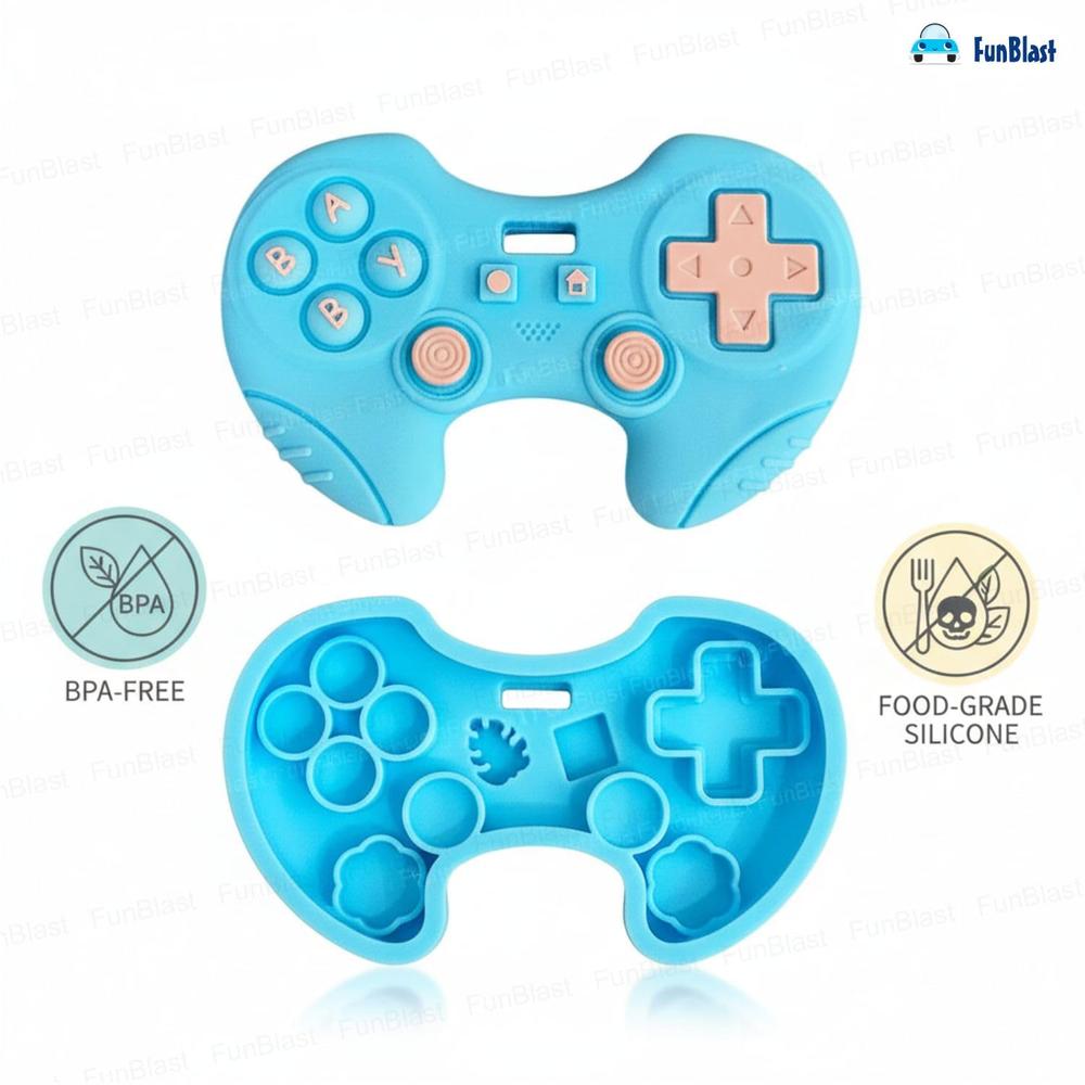 FunBlast Gaming Remote Silicone Baby Teether | Soft Teething Toy for Gum Soothing, Biting Skills (Blue)