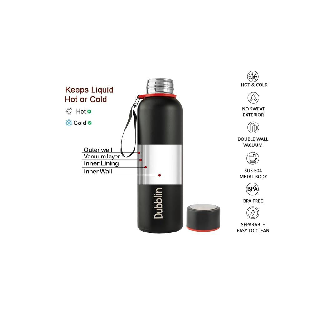 Dubblin Tango Insulated Stainless Steel Water Bottle - 950ml | Keeps Water Hot & Cold - Black