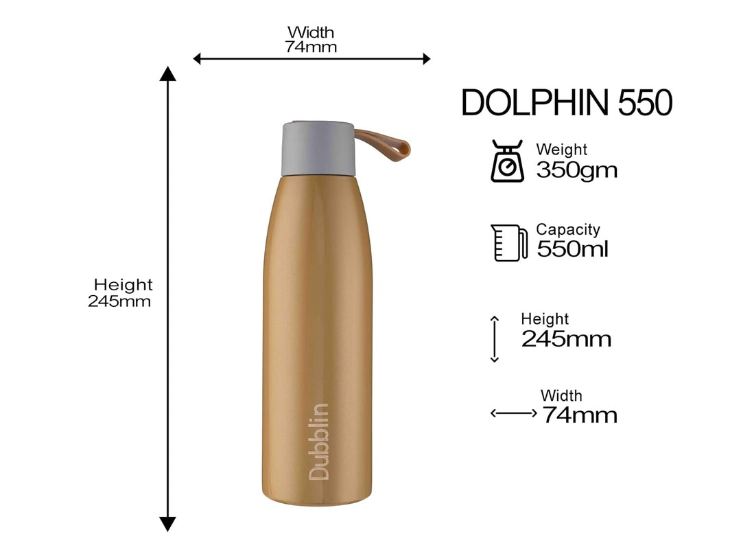 Dubblin Dolphin Insulated Stainless Steel Water Bottle - 550ml | Keeps Water Hot & Cold - Green
