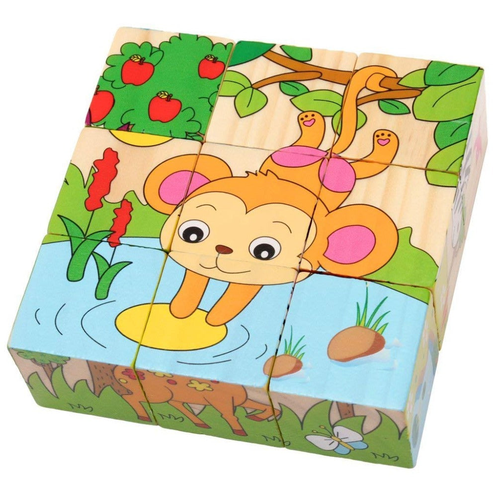 Return Gifts (Pack of 3,5,12) 3D 6 Face Animal Block Puzzle 6 in 1 Wooden Cube Jigsaw Toys (Zoo Animals)