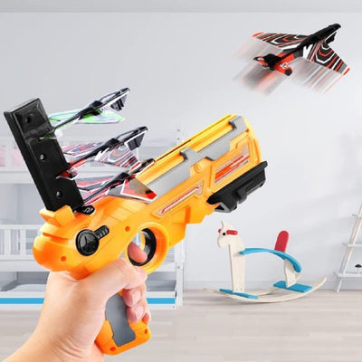 Airplane Launcher Toy Catapult 4 Foam Aircrafts (Shooting Games for Kids) - Orange