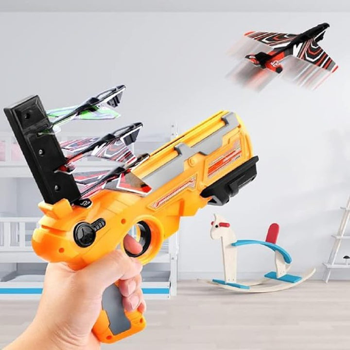 Flying Airplane Launcher (4 Airplane Foam Glider) | Orange