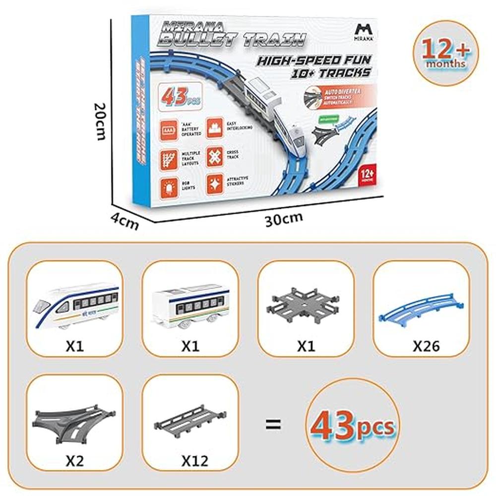 Mirana Vande Bharat Bullet Train Track Set - 43 Pieces | Battery-Operated Electric Train Toy with 10+ Track Layouts