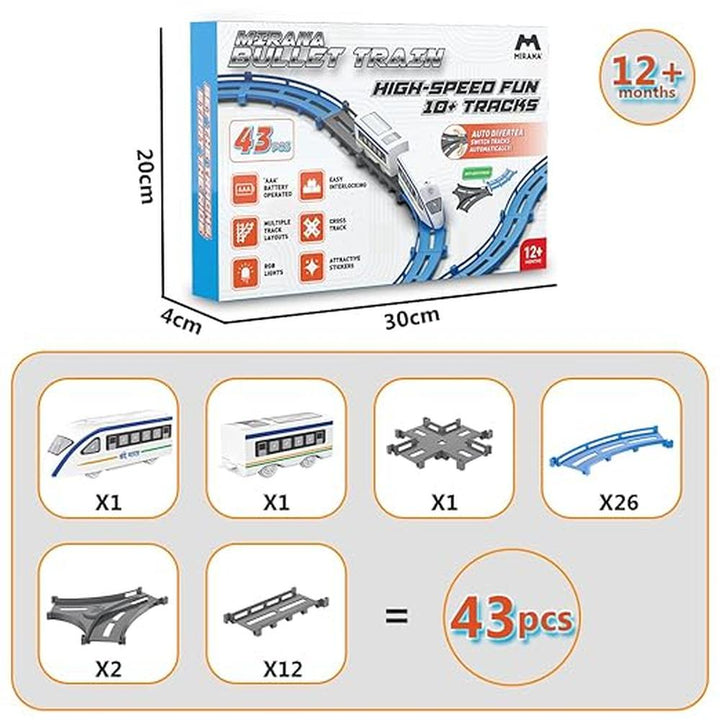 Mirana Vande Bharat Bullet Train Track Set - 43 Pieces | Battery-Operated Electric Train Toy with 10+ Track Layouts