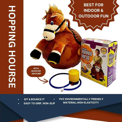 Bouncing Hopping Horse Ball Toy with Foot Pump, Soft Exterior for Indoor Play | Brown