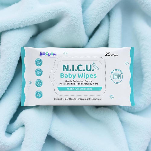 Docura N.I.C.U. Baby Wipes - 25 Wipes | Gentle Protection for the Most Sensitive Skin with 0.25% Chlorhexidine