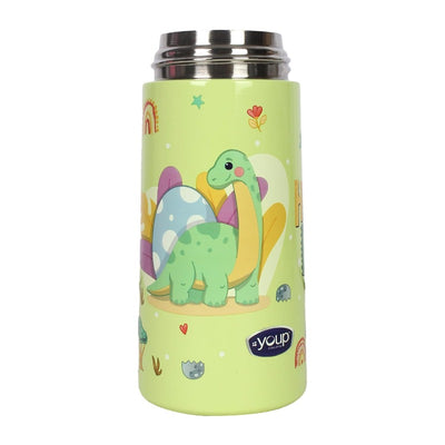 Youp Stainless steel insulated green color Dinasour theme kids anti-dust sipper bottle TINKLER - 400 ml