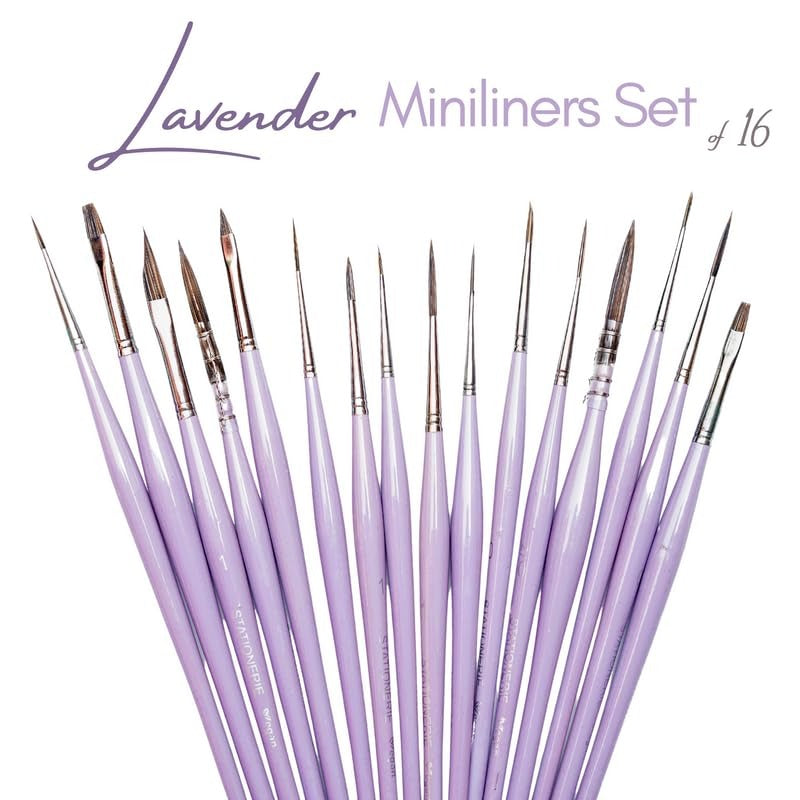 Set of 16 Brushes - Artists Miniliners Detailing Professionals Painting Brushes Ideal for Detailing Painting, Acrylic, Watercolor, Oil Painting | Lavender