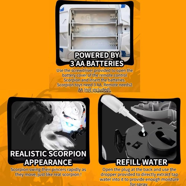 Remote Control Spray Scorpion - Robot with Water Mist Smoke, Lights, Music & Moving Joints (Grey)
