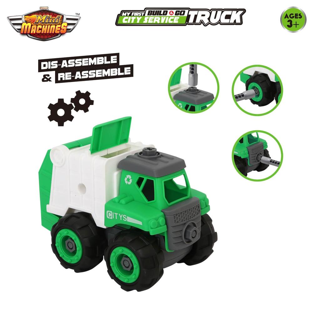 Scoodle Mini Machines My First Build & Go City Service Truck Toy - Pull Back Vehicle for Kids