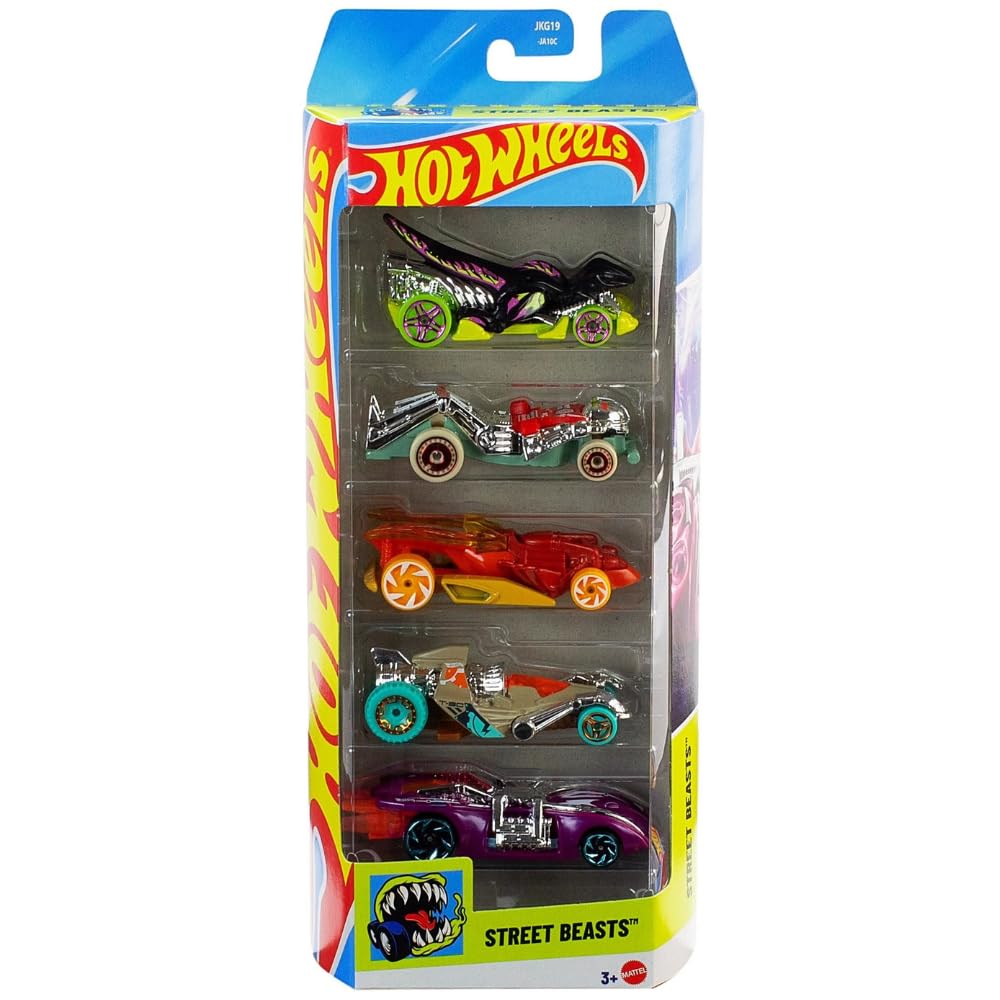 Hot Wheels Set of 5 Street Beasts - Arachnorod, Draggin' Tail, Tur Bone Charged, Veloci-Racer, Zombot