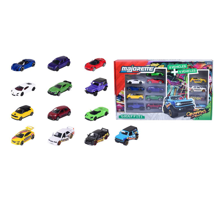 Original Licensed Majorette Graffiti 9+4 Gift Pack | 13 Licensed Metal Cars Set (9 Street + 4 Graffiti Style)